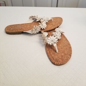 Kate Park White Flower Cork Sandals Women Size 8M 2365